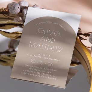 Pastel taupe moderne typografie boog bruiloft + QR Kaart