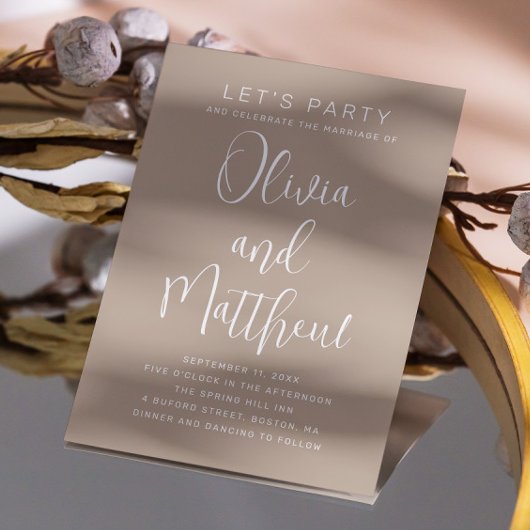 Pastel taupe typografie script bruiloft + QR Kaart