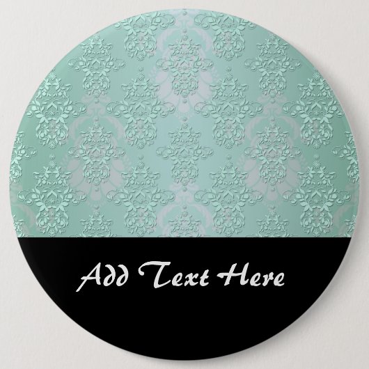 Pastel Teal Blauw Groen Damast Ronde Button 6,0 Cm (Voorkant)