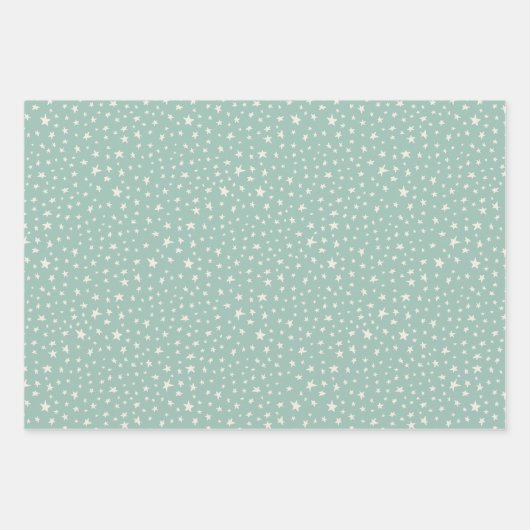 Pastel Teal Christmas Snowmen Trees Stars Inpakpapier Vel (Voorkant 3)