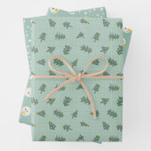 Pastel Teal Christmas Snowmen Trees Stars Inpakpapier Vel (In situ)