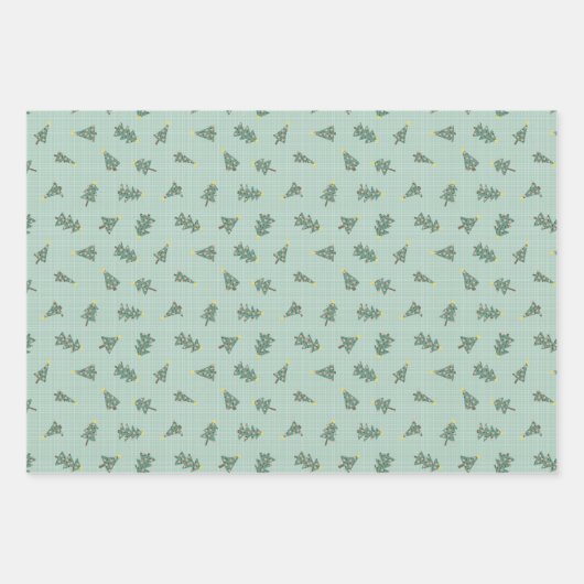 Pastel Teal Christmas Snowmen Trees Stars Inpakpapier Vel (Voorkant)