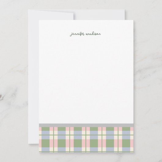 Pastel Teal Green Gingham Plaid Check Note Card Kaart (Voorkant)