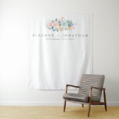 Pastel Teal Roze Waterverf Bloemstuk Huwelijk Aang Wandkleed (In situ)