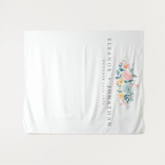 Pastel Teal Roze Waterverf Bloemstuk Huwelijk  Wandkleed (Voorkant (horizontaal))