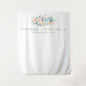 Pastel Teal Roze Waterverf Bloemstuk Huwelijk  Wandkleed (Voorkant)