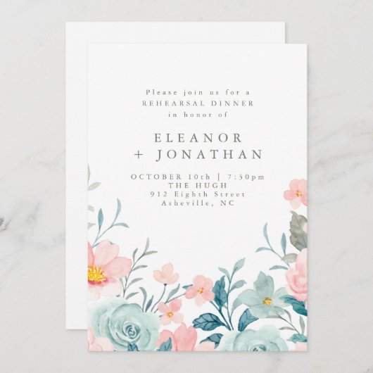 Pastel Teal Roze Waterverf Bloemstuk Proefhuwelijk Kaart (Voorkant / Achterkant)