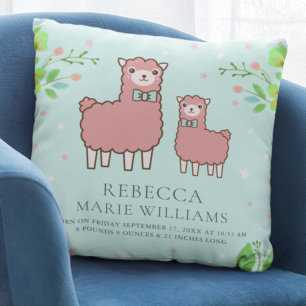 Pastel Teal Schattig Roze Lama Meisje Geboorte Sta Kussen