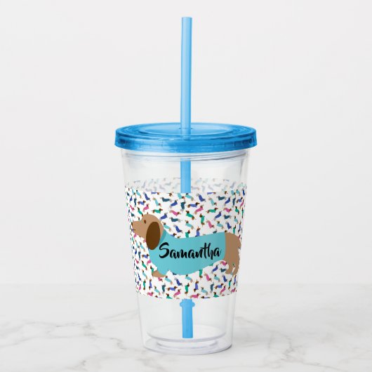 Pastel Teckel Tumbler Acryl Drinkbeker (Voorkant)