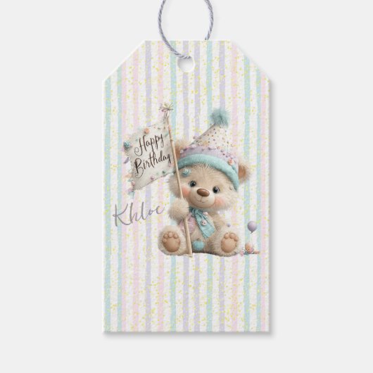 Pastel Teddy Bear Birthday  Cadeaulabel (Voorkant)