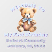 Pastel Teddy Bear Birthday First Birthday Raamsticker (Vel)