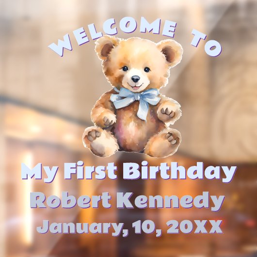 Pastel Teddy Bear Birthday First Birthday Raamsticker (Vel 2)