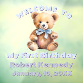 Pastel Teddy Bear Birthday First Birthday Raamsticker (Vel 3)