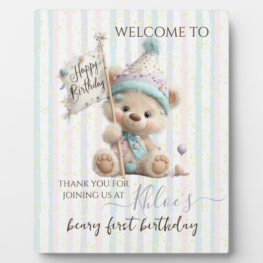 Pastel Teddy Bear Birthday  Fotoplaat (Voorkant)