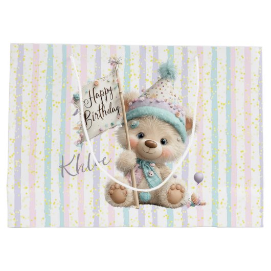 Pastel Teddy Bear Birthday Groot Cadeauzakje (Achterkant)