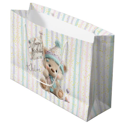 Pastel Teddy Bear Birthday  Groot Cadeauzakje (Voorkant Gekanteld)
