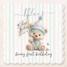 Pastel Teddy Bear Birthday  Kartonnen Onderzetters