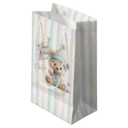 Pastel Teddy Bear Birthday  Klein Cadeauzakje (Voorkant Gekanteld)