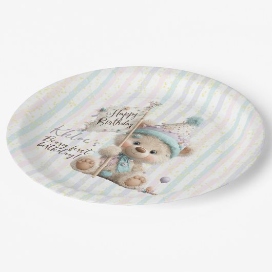 Pastel Teddy Bear Birthday  Papieren Bordje (Gekanteld)
