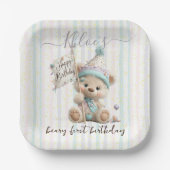 Pastel Teddy Bear Birthday  Papieren Bordje (Voorkant)