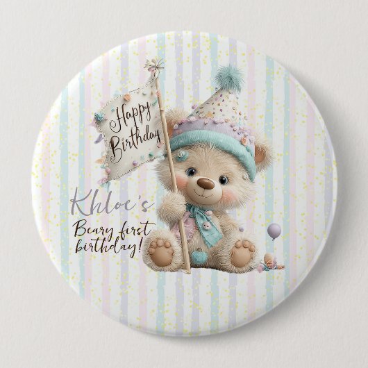 Pastel Teddy Bear Birthday  Ronde Button 4,0 Cm (Voorkant)