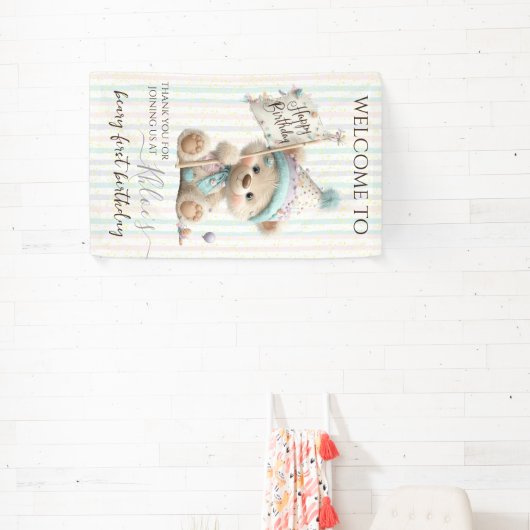 Pastel Teddy Bear Birthday  Spandoek (Insitu)