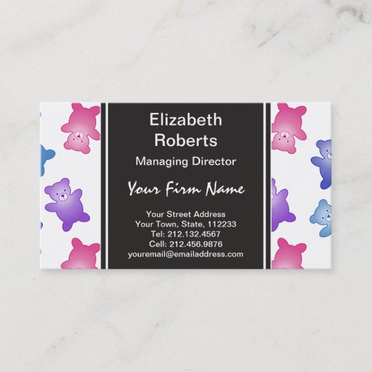 Pastel Teddy Bear Pattern Visitekaartje (Voorkant)