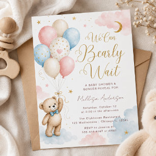 Pastel Teddybeer Baby Shower en Geslacht Reveal Kaart