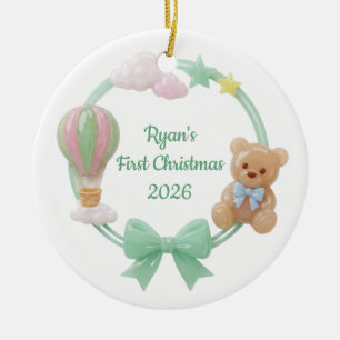 Pastel Teddybeer Ballon Baby Eerste Kerstmis Keramisch Ornament