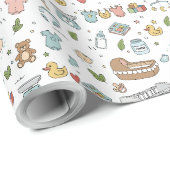 Pastel Teddybeer Eend Baby Shower Cadeaupapier (Rol Hoek)