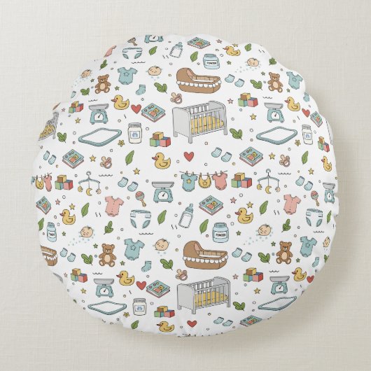Pastel Teddybeer Eend Kraamkussen Rond Kussen (Voorkant)