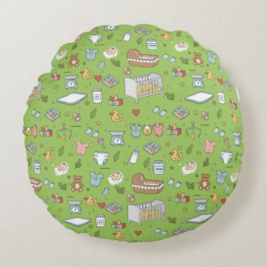 Pastel Teddybeer Eend Kraamkussen Rond Kussen (Voorkant)