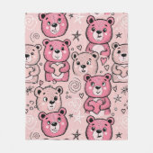 Pastel Teddybeer Hartpatroon Fleece Deken (Voorkant)