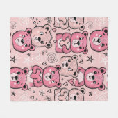 Pastel Teddybeer Hartpatroon Fleece Deken (Voorkant (Horizontaal))
