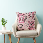 Pastel Teddybeer Hartpatroon Kussen (Stoel)