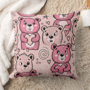 Pastel Teddybeer Hartpatroon Kussen
