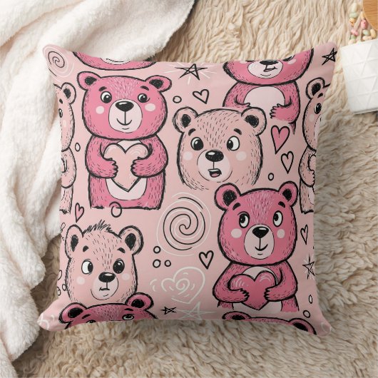 Pastel Teddybeer Hartpatroon Kussen (Deken)