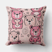 Pastel Teddybeer Hartpatroon Kussen (Voorkant)