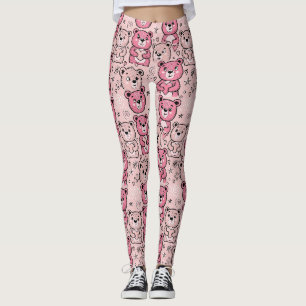 Pastel Teddybeer Hartpatroon Leggings