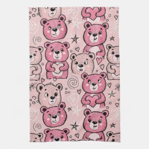Pastel Teddybeer Hartpatroon Theedoek