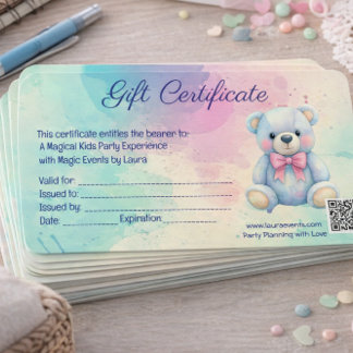 Pastel Teddybeer Kids Feestje Cadeaubon Kaart