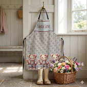 Pastel teddybeer met bloem en overall aan schort