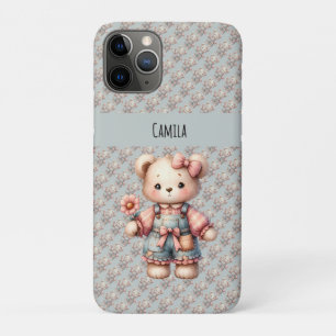 Pastel teddybeer met bloem en overall Case-Mate iPhone case