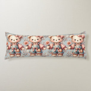 Pastel teddybeer met bloem en overall lichaamskussen