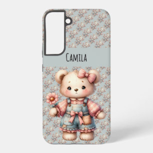 Pastel teddybeer met bloem en overall samsung galaxy hoesje