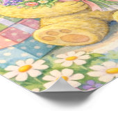 Pastel Teddybeer met Bloemen Poster (Hoek)