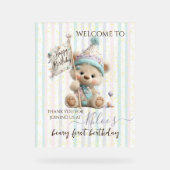 Pastel Teddybeer Verjaardag Acryl Bord (Voorkant)