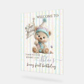 Pastel Teddybeer Verjaardag Acryl Bord (Hoek)