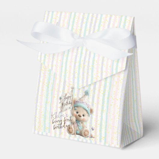 Pastel Teddybeer Verjaardag Bedankdoosjes (Voorkant Zijde)