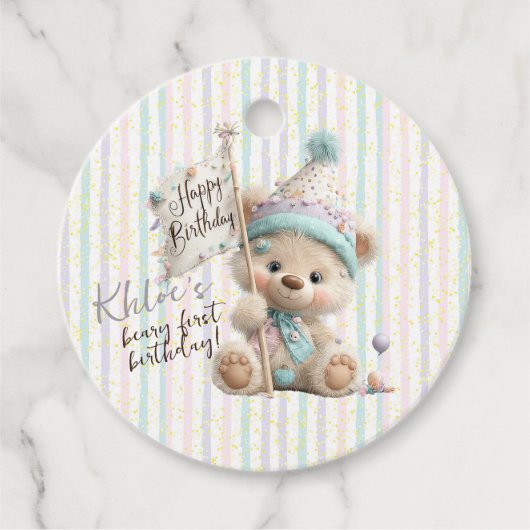 Pastel Teddybeer Verjaardag Bedankjes Labels (Voorkant)